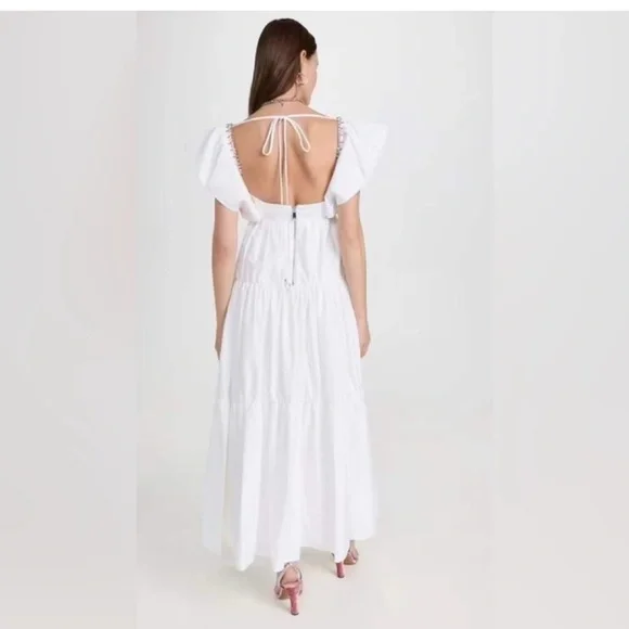 AREA Crystal Trim Poplin Midi Dress - Picture 2 of 2